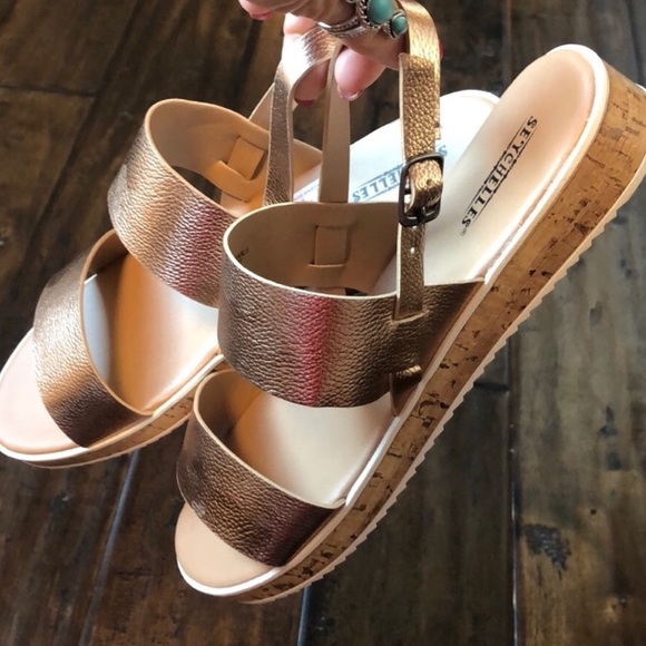 rose gold cork sandals